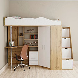 Фото Ліжко горище дитяче Loft bed Binky DS37А Дуб Крафт Золотий + Білий Супермат