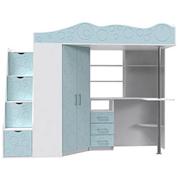 Ліжко горище дитяче Loft bed Binky DS37А Білий Діамант + Блакитна Лагуна
