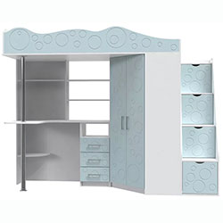 Фото Ліжко горище дитяче Loft bed Binky DS37А Білий Діамант + Блакитна Лагуна