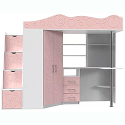 Фото Ліжко горище дитяче Loft bed Binky DS37А Білий Діамант + Рожевий