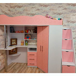 Фото Ліжко горище дитяче Loft bed Binky DS37А Білий Діамант + Рожевий