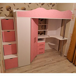 Фото Ліжко горище дитяче Loft bed Binky DS37А Білий Діамант + Рожевий