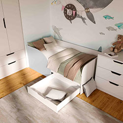 Фото Ліжко Токіо з шухлядою 80х170 Білий + Сірий