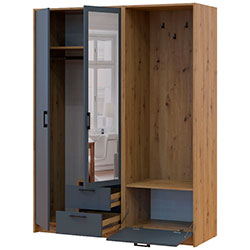 Фото Шафа для одягу Ронді з вішалкою та дзеркалом 2 ДСП Дуб Артизан + Графіт