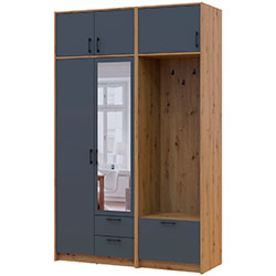 Фото Шафа для одягу Ронді з вішалкою, дзеркалом та антресолею 2 ДСП Дуб Артизан + Графіт