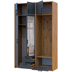 Фото Шафа для одягу Ронді з вішалкою, дзеркалом та антресолею 2 ДСП Дуб Артизан + Графіт