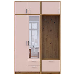 Шафа для одягу Ронді з вішалкою, дзеркалом та антресолею 2 ДСП Дуб Артизан + Кашемір