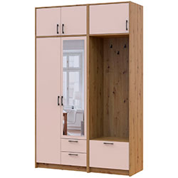 Фото Шафа для одягу Ронді з вішалкою, дзеркалом та антресолею 2 ДСП Дуб Артизан + Кашемір