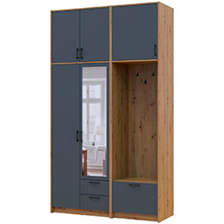 Фото Шафа для одягу Ронді з вішалкою, дзеркалом та високою антресолею 2 ДСП Дуб Артизан + Графіт