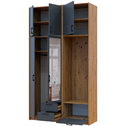 Фото Шафа для одягу Ронді з вішалкою, дзеркалом та високою антресолею 2 ДСП Дуб Артизан + Графіт