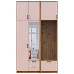 Шафа для одягу Ронді з вішалкою, дзеркалом та високою антресолею 2 ДСП Дуб Артизан + Кашемір