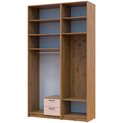 Фото Шафа для одягу Ронді з вішалкою, дзеркалом та високою антресолею 2 ДСП Дуб Артизан + Кашемір