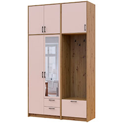 Фото Шафа для одягу Ронді з вішалкою, дзеркалом та високою антресолею 2 ДСП Дуб Артизан + Кашемір