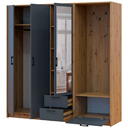 Фото Шафа для одягу Ронді з вішалкою та дзеркалом 3 ДСП Дуб Артизан + Графіт