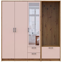 Шафа для одягу Ронді з вішалкою та дзеркалом 3 ДСП Дуб Артизан + Кашемір