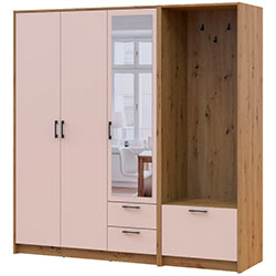 Фото Шафа для одягу Ронді з вішалкою та дзеркалом 3 ДСП Дуб Артизан + Кашемір