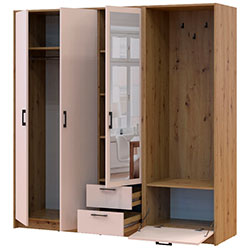 Фото Шафа для одягу Ронді з вішалкою та дзеркалом 3 ДСП Дуб Артизан + Кашемір