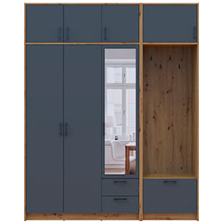 Шафа для одягу Ронді з вішалкою, дзеркалом та антресолею 3 ДСП Дуб Артизан + Графіт