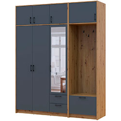 Фото Шафа для одягу Ронді з вішалкою, дзеркалом та антресолею 3 ДСП Дуб Артизан + Графіт