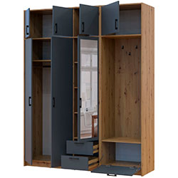 Фото Шафа для одягу Ронді з вішалкою, дзеркалом та антресолею 3 ДСП Дуб Артизан + Графіт