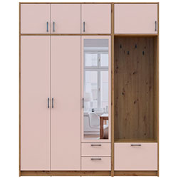 Шафа для одягу Ронді з вішалкою, дзеркалом та антресолею 3 ДСП Дуб Артизан + Кашемір