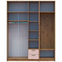 Фото Шафа для одягу Ронді з вішалкою, дзеркалом та антресолею 3 ДСП Дуб Артизан + Кашемір