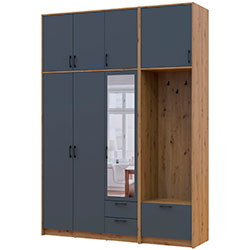 Фото Шафа для одягу Ронді з вішалкою, дзеркалом та високою антресолею 3 ДСП Дуб Артизан + Графіт