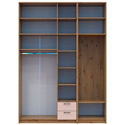 Фото Шафа для одягу Ронді з вішалкою, дзеркалом та високою антресолею 3 ДСП Дуб Артизан + Кашемір