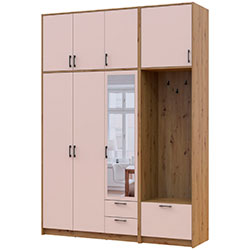 Фото Шафа для одягу Ронді з вішалкою, дзеркалом та високою антресолею 3 ДСП Дуб Артизан + Кашемір