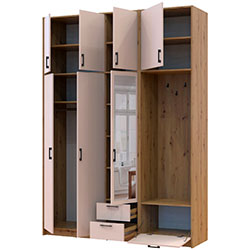 Фото Шафа для одягу Ронді з вішалкою, дзеркалом та високою антресолею 3 ДСП Дуб Артизан + Кашемір