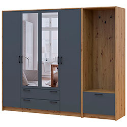 Фото Шафа для одягу Ронді з вішалкою та дзеркалом 4 ДСП Дуб Артизан + Графіт
