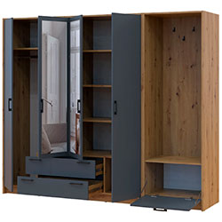 Фото Шафа для одягу Ронді з вішалкою та дзеркалом 4 ДСП Дуб Артизан + Графіт