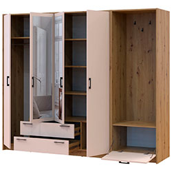 Фото Шафа для одягу Ронді з вішалкою та дзеркалом 4 ДСП Дуб Артизан + Кашемір