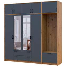 Фото Шафа для одягу Ронді з вішалкою, дзеркалом та антресолею 4 ДСП Дуб Артизан + Графіт