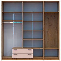 Фото Шафа для одягу Ронді з вішалкою, дзеркалом та антресолею 4 ДСП Дуб Артизан + Кашемір