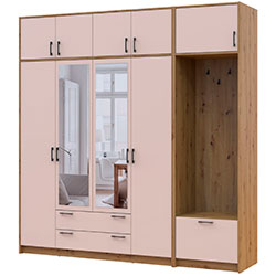 Фото Шафа для одягу Ронді з вішалкою, дзеркалом та антресолею 4 ДСП Дуб Артизан + Кашемір