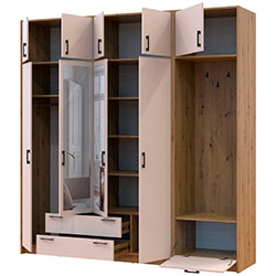 Фото Шафа для одягу Ронді з вішалкою, дзеркалом та антресолею 4 ДСП Дуб Артизан + Кашемір