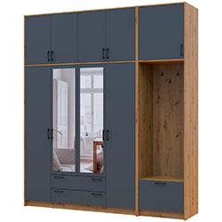 Фото Шафа для одягу Ронді з вішалкою, дзеркалом та високою антресолею 4 ДСП Дуб Артизан + Графіт