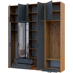 Фото Шафа для одягу Ронді з вішалкою, дзеркалом та високою антресолею 4 ДСП Дуб Артизан + Графіт