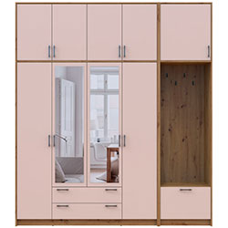 Шафа для одягу Ронді з вішалкою, дзеркалом та високою антресолею 4 ДСП Дуб Артизан + Кашемір