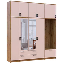 Фото Шафа для одягу Ронді з вішалкою, дзеркалом та високою антресолею 4 ДСП Дуб Артизан + Кашемір