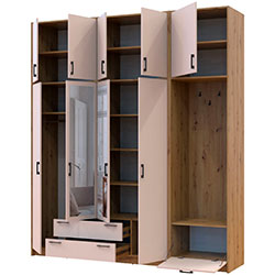 Фото Шафа для одягу Ронді з вішалкою, дзеркалом та високою антресолею 4 ДСП Дуб Артизан + Кашемір