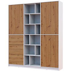 Шафа розпашна з шухлядами Морган Білий + Дуб Артизан