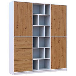 Фото Шафа розпашна з шухлядами Морган Білий + Дуб Артизан