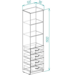 Фото Пенал Анжело на 3 полиці з дверима та 4 ящиками 1900x500x380