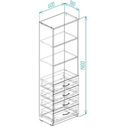 Фото Шафа Анжело на 3 полиці з 4 ящиками 1900x600x380