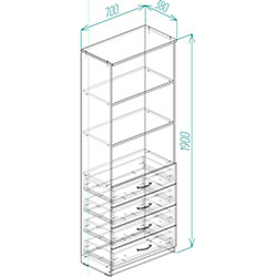 Фото Шафа Анжело на 3 полиці з 4 ящиками 1900x700x380