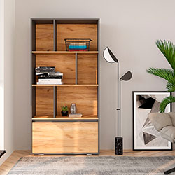 Фото Стелаж 1Ш Сірий Графіт + Дуб Крафт Золотий