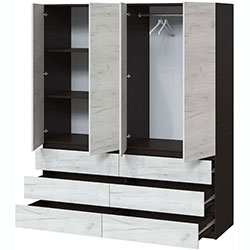 Фото Шафа Брайт 1800х520х2000 (900+900) з полицями Венге + Дуб Крафт Білий