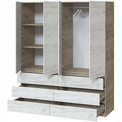 Фото Шафа Брайт 1800х520х2000 (900+900) з полицями Дуб Крафт Сірий + Дуб Крафт Білий